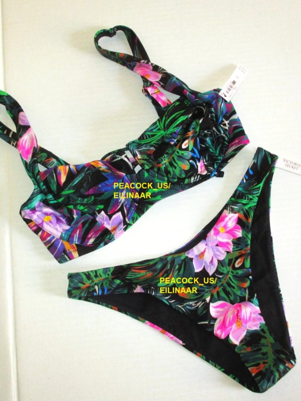 34D/M VICTORIA SECRET Swim Lace Up Top Bikini Set Brazilian Bottom Floral